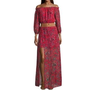 Speechless Off Shoulder Printed 2 Piece Outfit Crop Top and Split Long Skirt Set